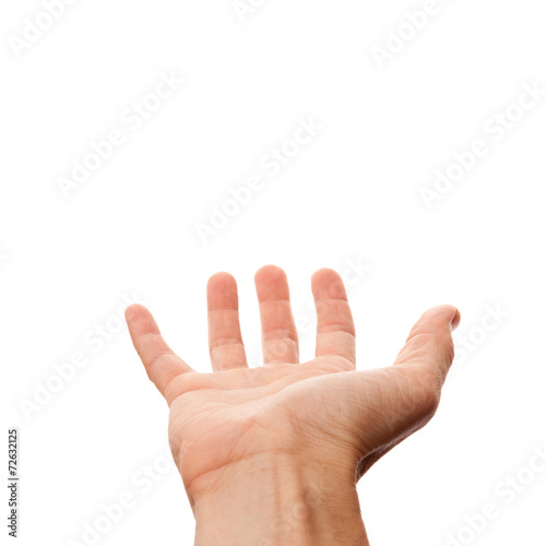 Male hand with empty place for holding, isolated on white