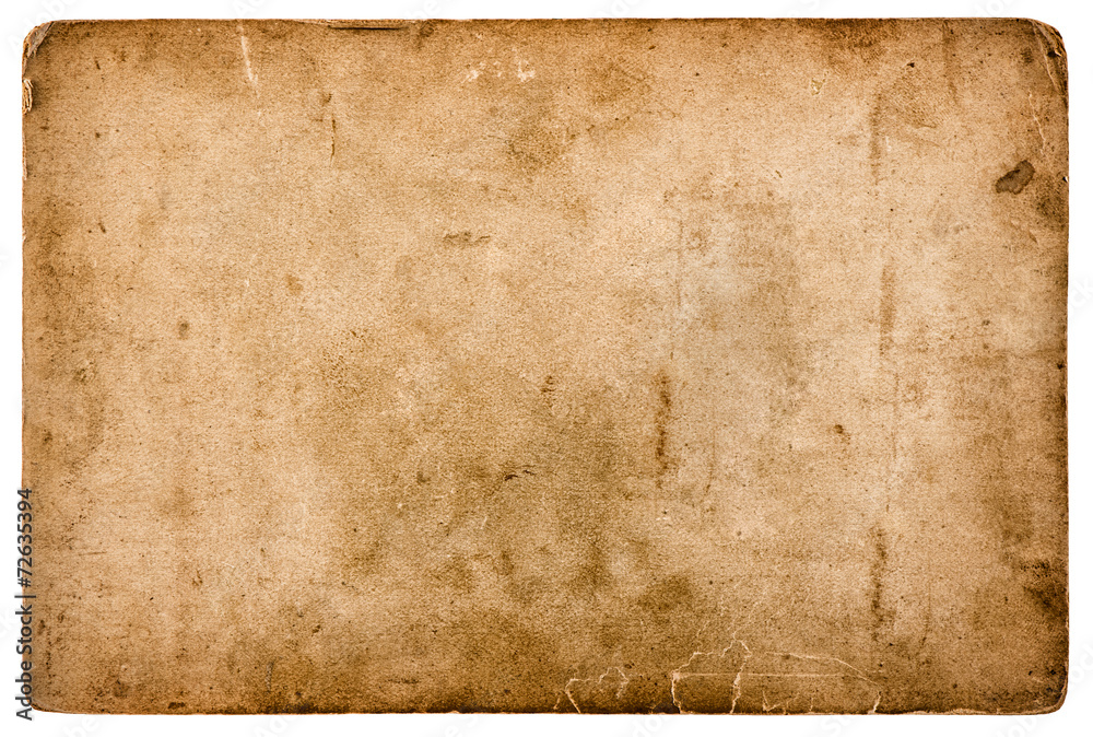 aged stained paper sheet isolated on white background - obrazy, fototapety, plakaty 