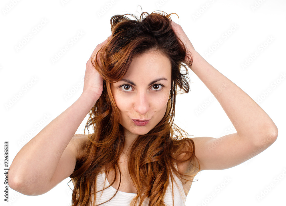 an image of cheerful woman on a white background