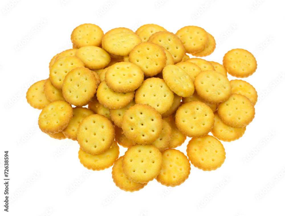 Group of small snack crackers on a white background Group of small snack crackers on a white background