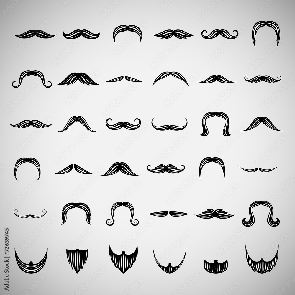 Mustache And Beard Icons Set - Isolated On Gray