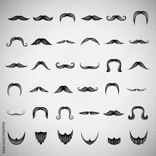 Mustache And Beard Icons Set - Isolated On Gray
