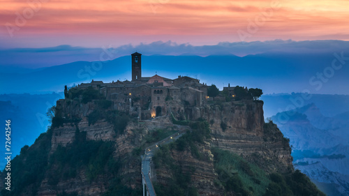 View of the old town of Bagnoregio before sunrise © shaiith