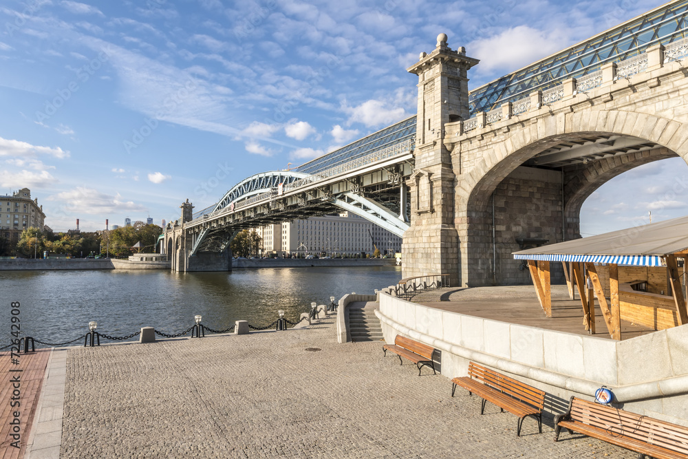 Modern pedestrian bridge on the Moscow river