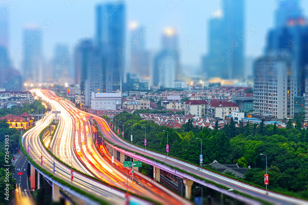 Fototapeta premium shanghai interchange overpass and elevated road in nightfall