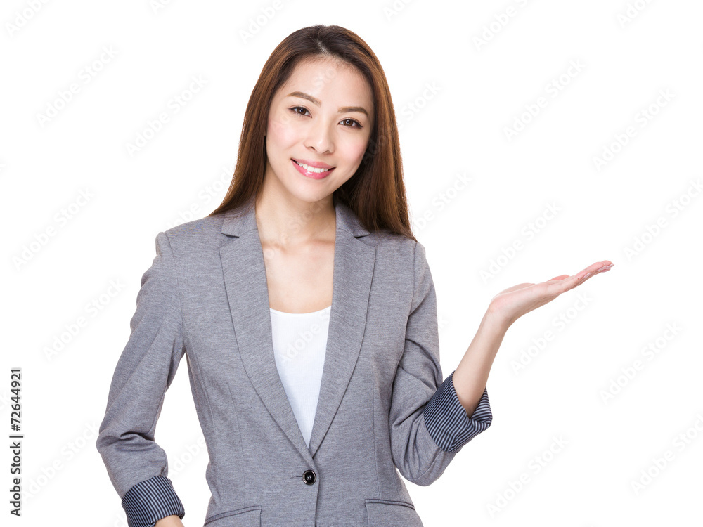 Businesswoman with open hand palm Businesswoman with open hand palm