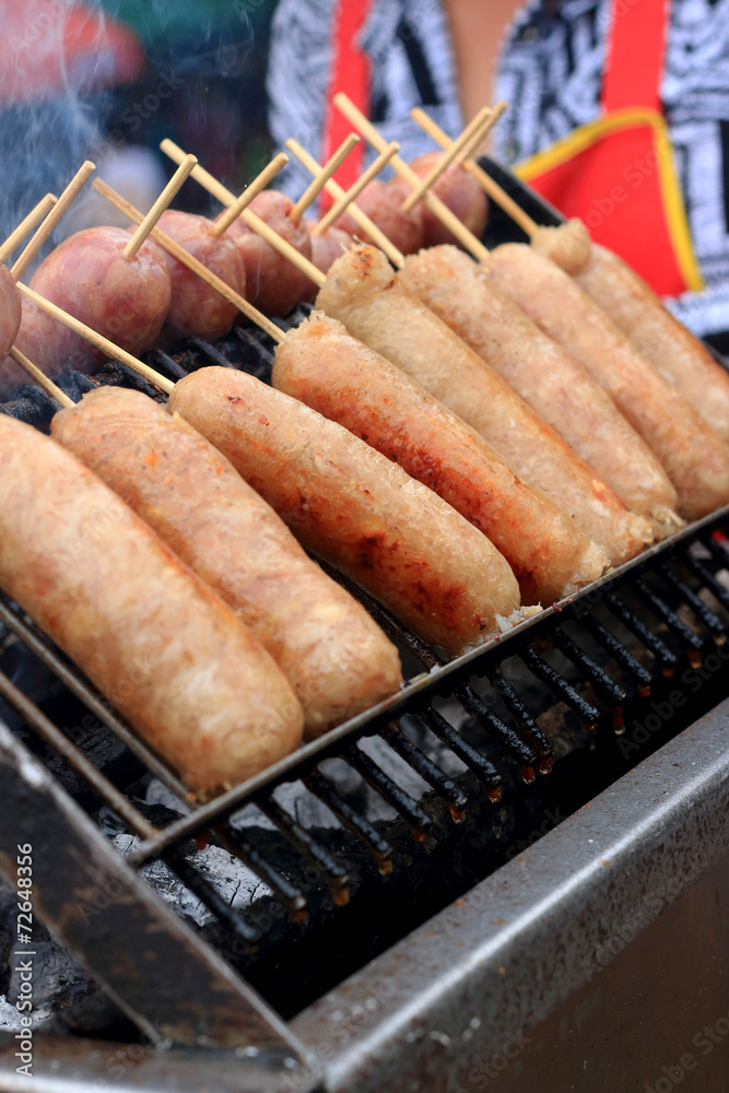 BBQ sausages in the market