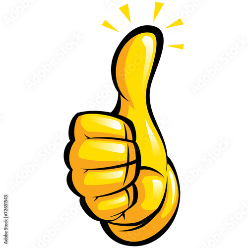 Hand with yellow glove in a fun thumbs up gesture