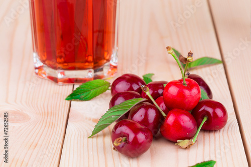 Fragment of ripe sweet cherries and juice.