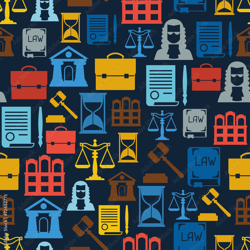 Law icons seamless pattern in flat design style. Law icons seamless pattern in flat design style.