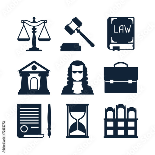 Law icons set in flat design style.