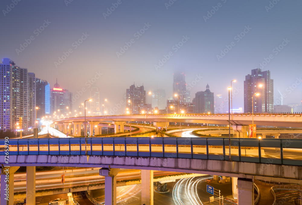 Fototapeta premium hanghai interchange overpass and elevated road in nightfall
