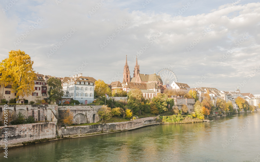 Basel, Stadt, Altstadthäuser, Rhein, Rheinufer, Münster, Schweiz