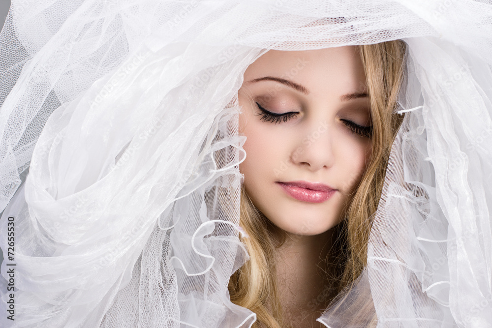 Fashion photo of beautiful women under white veil. Fashion photo of beautiful women under white veil.