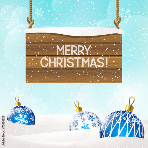 Christmas background with wooden signboard
