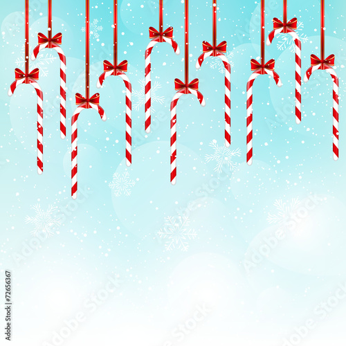 Christmas candies on blue sky background