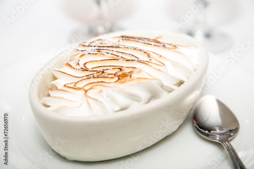 Konstfotografi Baked Alaska in White Dish with Spoon