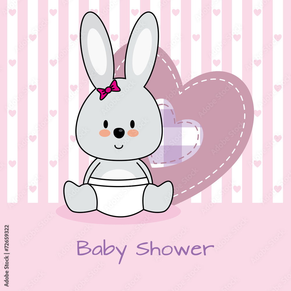 baby shower card. rabbit and heart