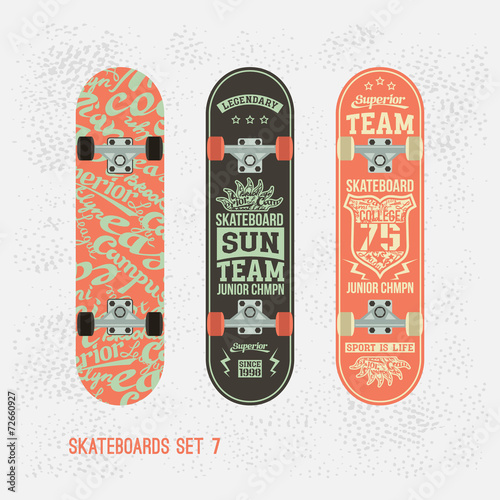 Set of retro vintage print on a skateboard