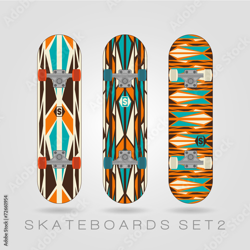 Skateboard set. Retro tracery