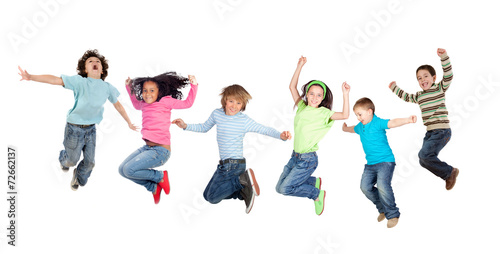 Six funny children jumping