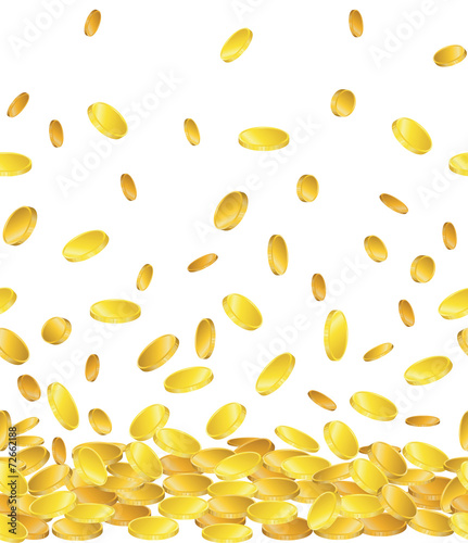 rain from the golden coins isolated on white