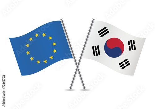 European Union and South Korean flags. Vector illustration.