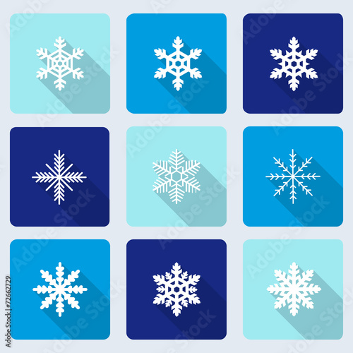 Snowflakes icons with long shadow effect