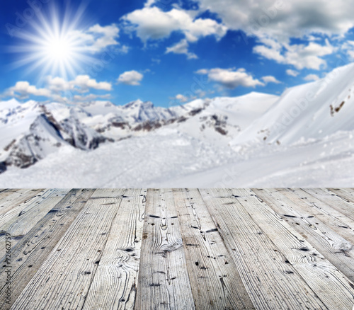 Winter background with wooden table © Lukas Gojda