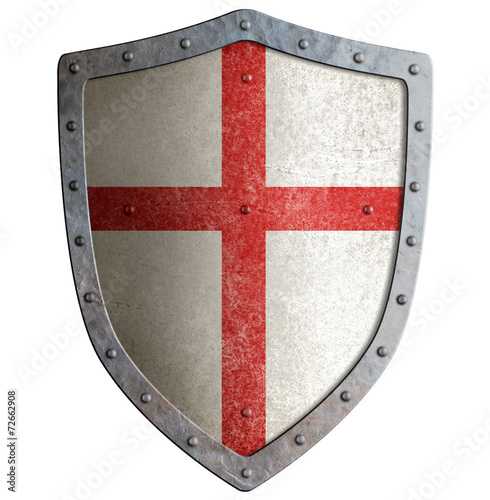 Tableau sur toile Old templar or crusader metal shield isolated