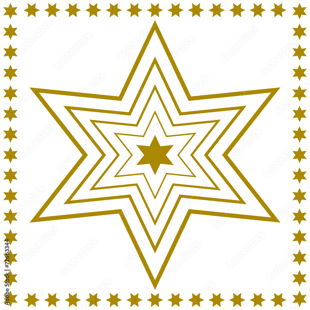 Mehrere goldene Sternenumrisse ineinander auf weiß, quadratisch Mehrere goldene Sternenumrisse ineinander auf weiß, quadratisch