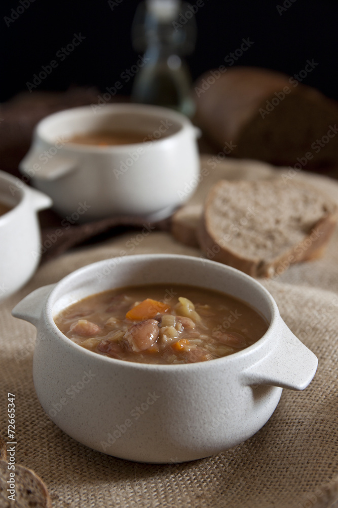 Fresh homemade beans soup with cabbage and carrots Fresh homemade beans soup with cabbage and carrots