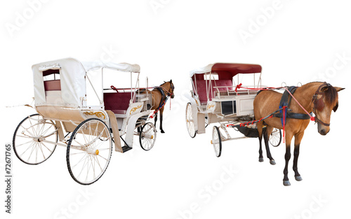 Stampa su tela front and rear view of horse fairy tale carriage cabin isolated