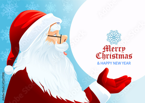 Santa Claus in amazement with a crystallized snow flake