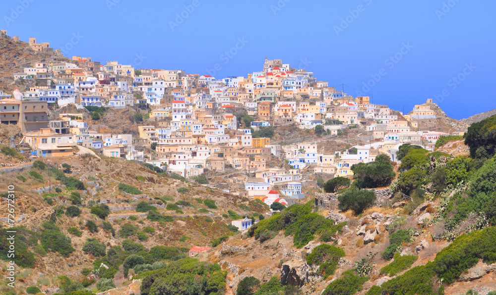 Overall view of Olympos village on Karpathos island, Greece