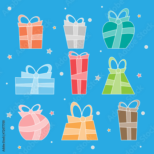 Collection of vector colorful Christmas present boxes. Decoratie photo