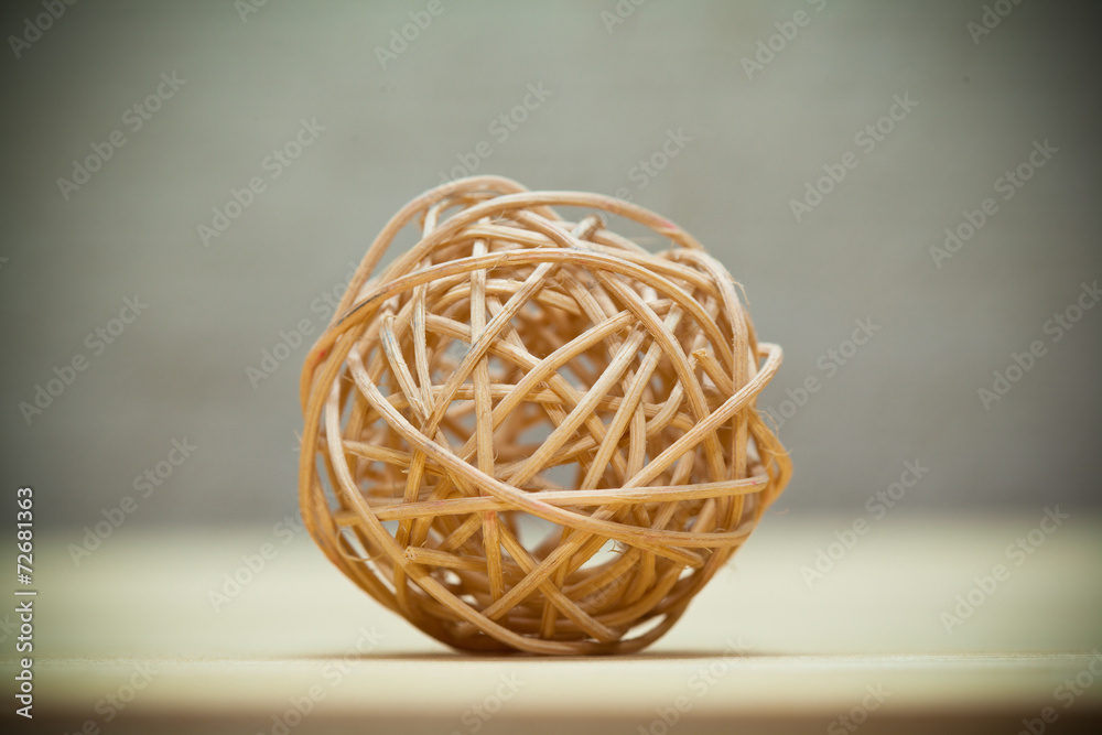 Woven wickerwork ball made from bamboo, reed or willow