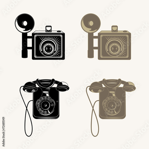 Detailed vector phone and photo camera