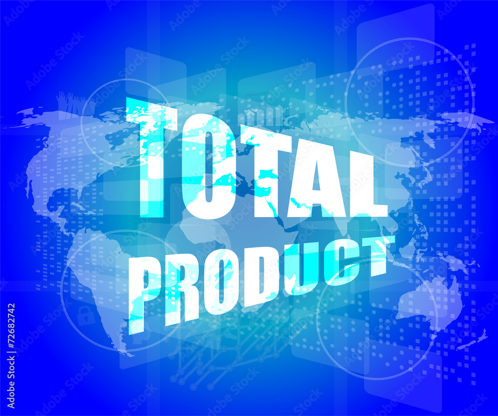 total product words on digital screen background with world map