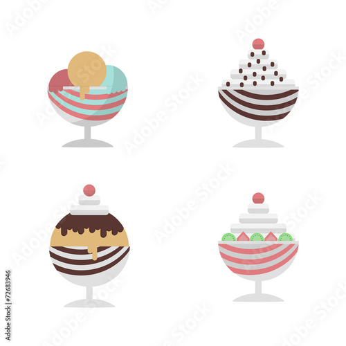 Flat vector icons for ice cream dessert in cup