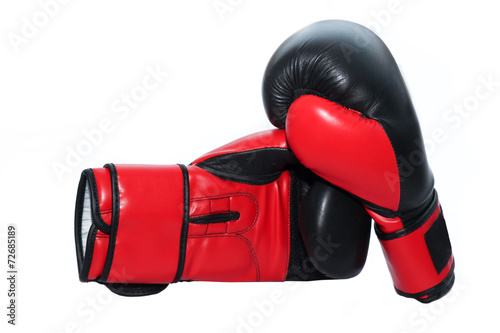 Pair of red leather boxing gloves isolated white © moleks