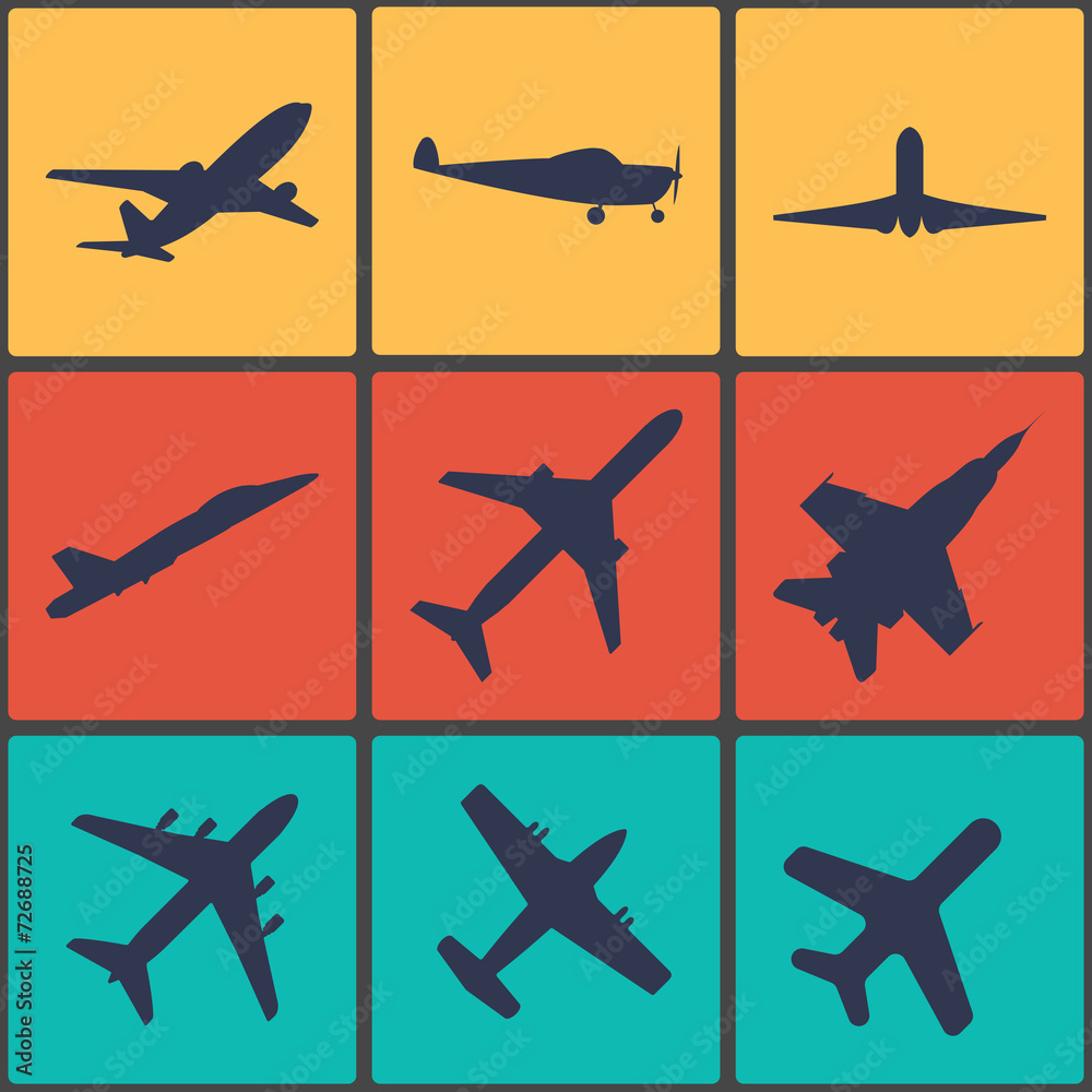 Airplane sign. Plane symbol. Travel icon. Flight flat label.