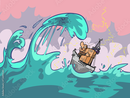 Shipping risks cartoon. Natural disasters.