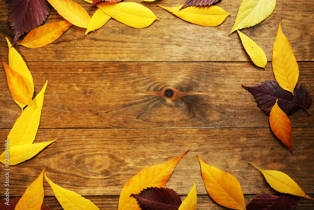 Beautiful autumn leaves on wooden background