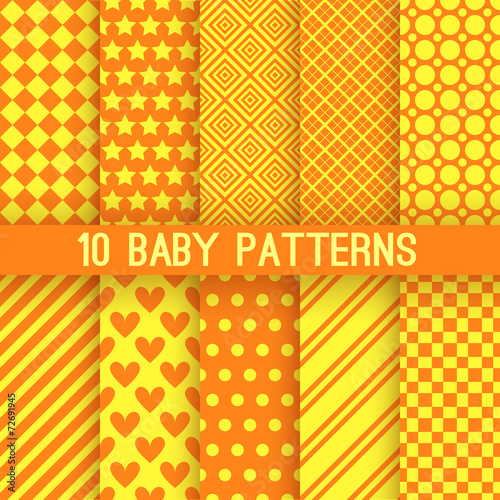 Baby different vector seamless patterns. Orange and yellow