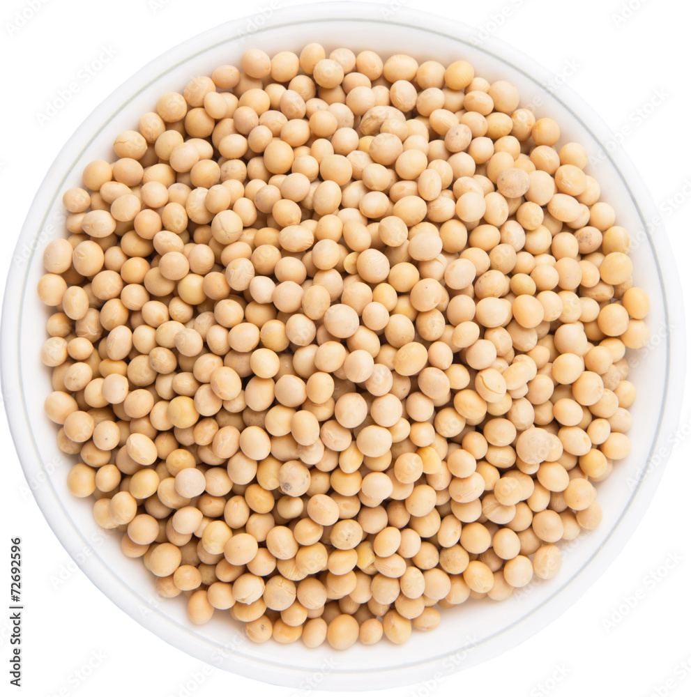 Soybean in a white bowl over white background Soybean in a white bowl over white background