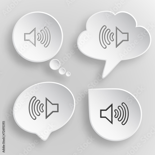 Loudspeaker. White flat vector buttons on gray background.