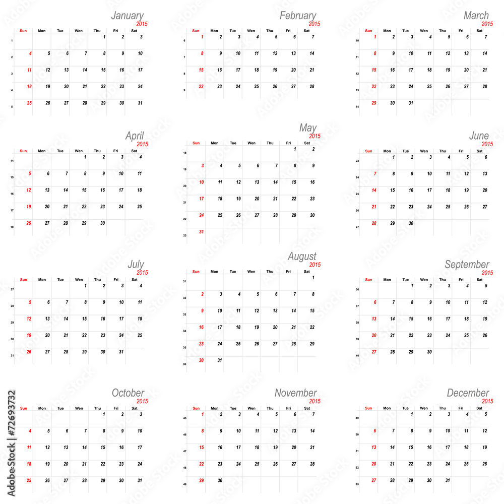 Vector calendar for 2015