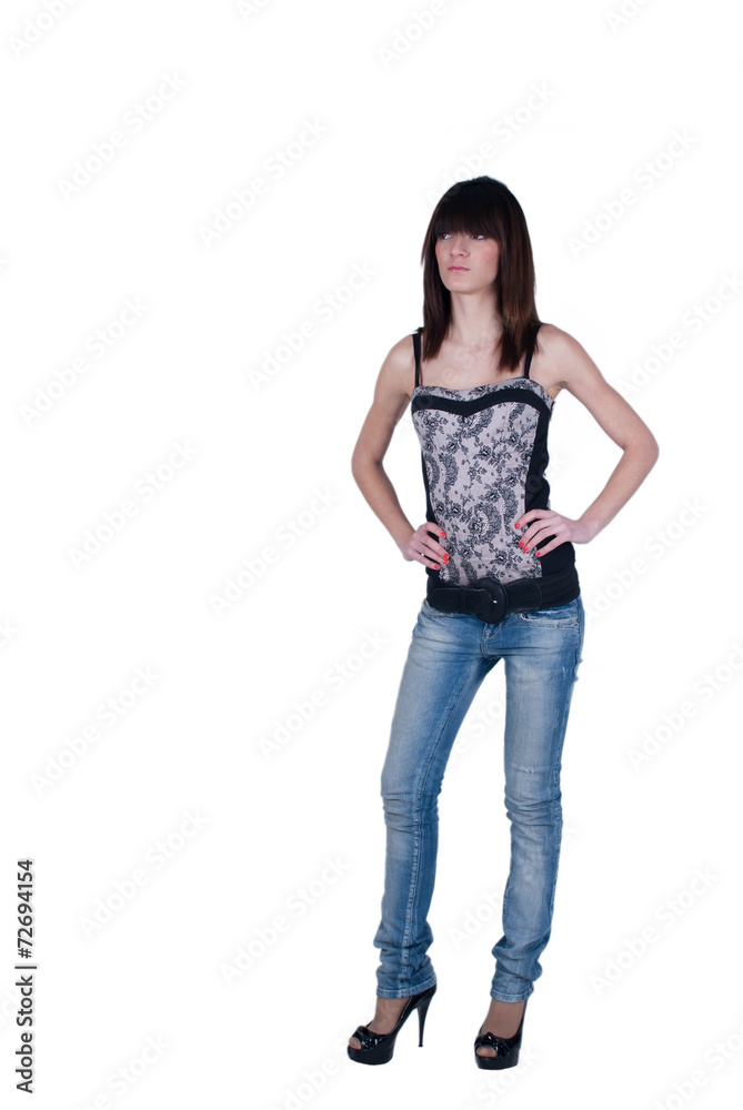Teen female fashion model in casual clothes
