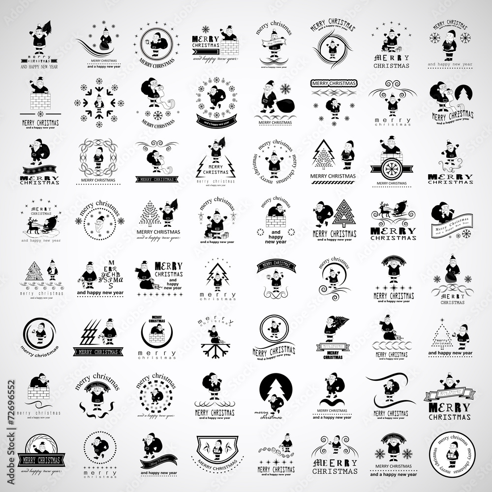 Naklejka premium Santa Claus Icons And Elements Set - Isolated On Gray